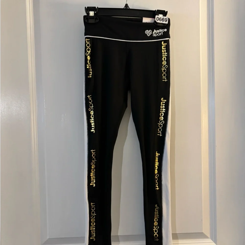 Justice Black & White Girls' Athletic Leggings Sz S 7/8
